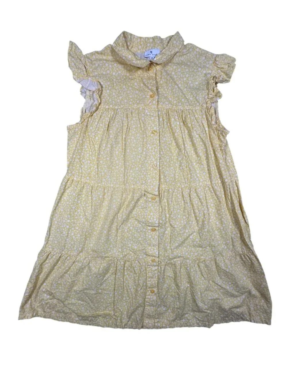 True Craft Womens Yellow Floral Ruffle Sleeve Button-Front Cotton Dress XL - Picture 2 of 7